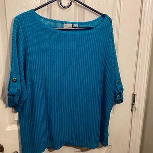 1X Kim Rogers Teal Knit Top with a  tank top under it